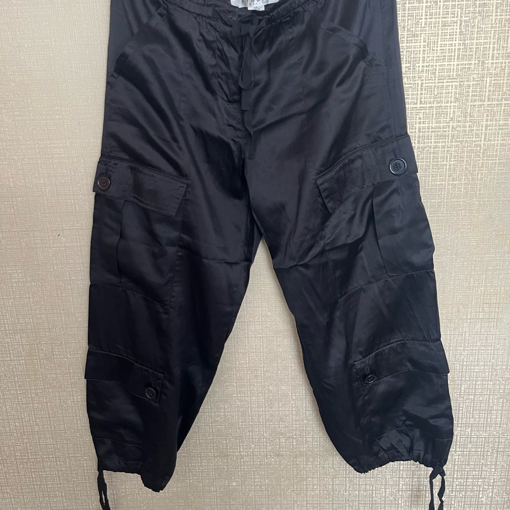 Studio M Silk Shiny Black Cargo Pants